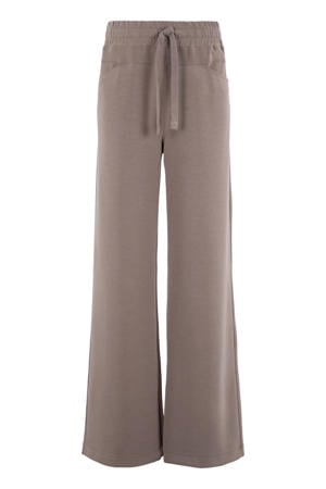 wide leg high waist casual broek taupe