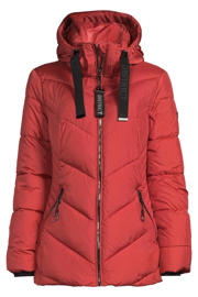 thumbnail: Roodbruine dames District gewatteerde jas bruin van polyester met effen, lange mouwen, capuchon en ritssluiting