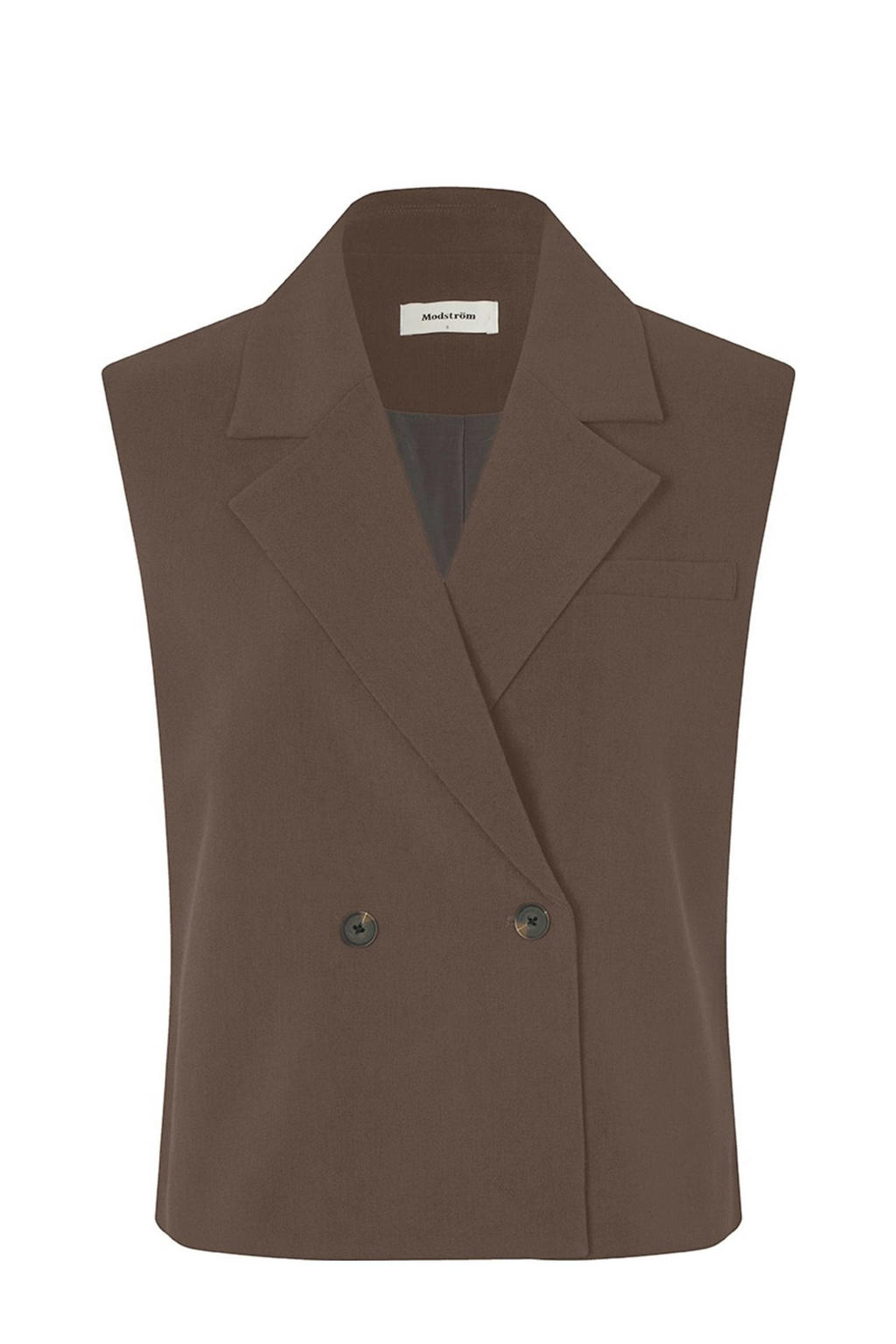 Bruine dames Modström gilet van polyester met effen, reverskraag en knoopsluiting