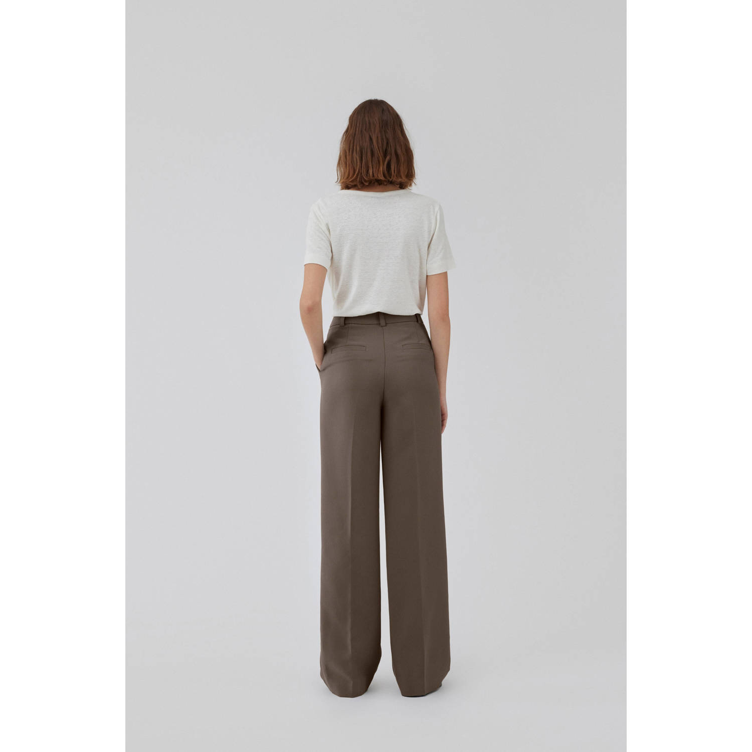 Modström straight high waist broek bruin