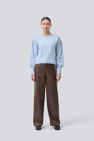 imitatieleren wide leg regular waist casual broek donkerbruin