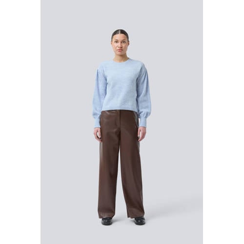 Modström imitatieleren wide leg regular waist casual broek donkerbruin afbeelding