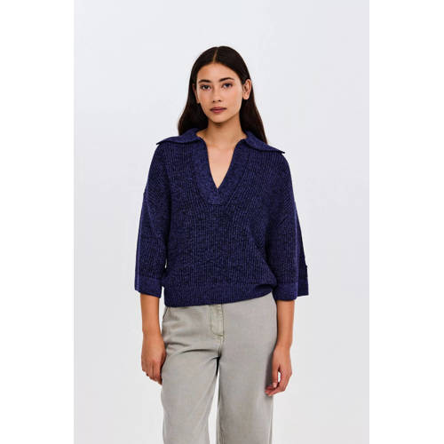 CKS satijnen pullover donkerblauw gebreid afbeelding