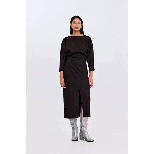 CKS midi jurk met glitter donkerbruin afbeelding