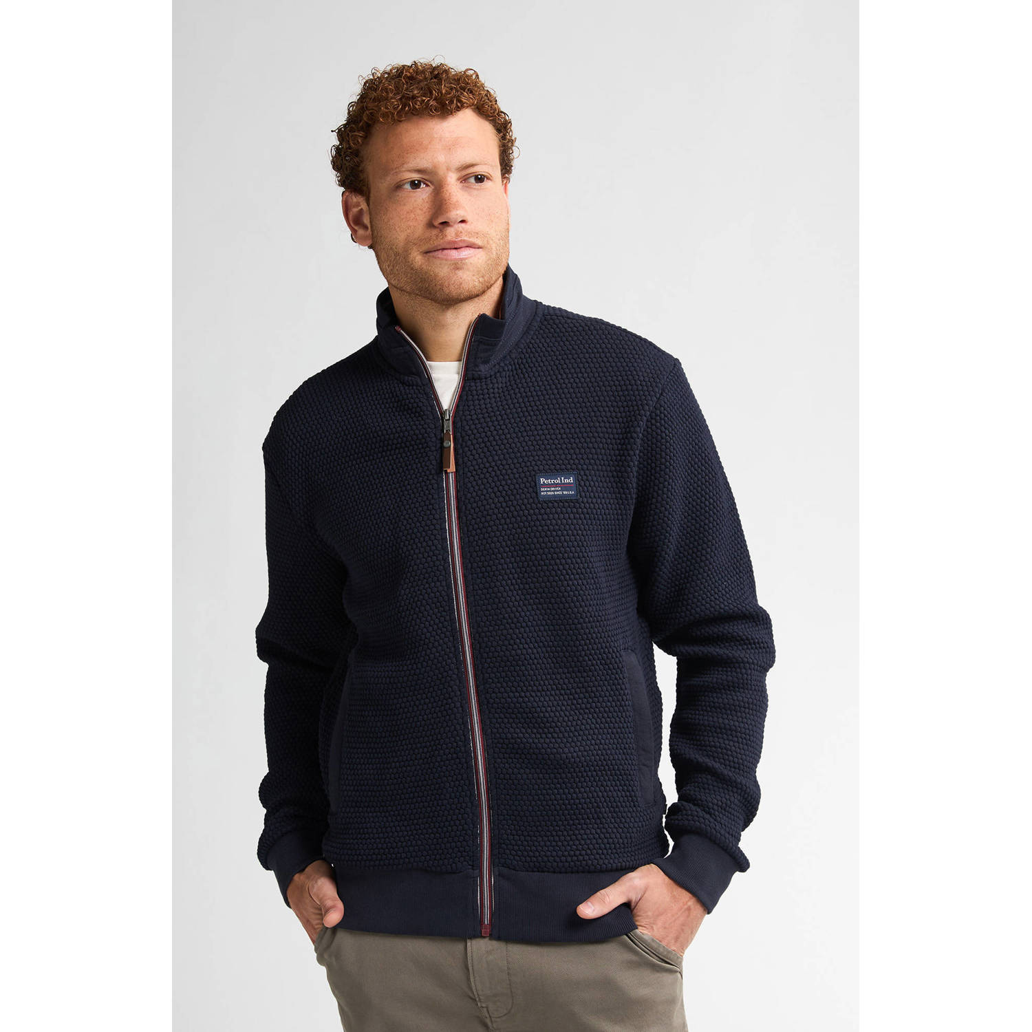 Petrol Industries sweatvest met textuur donkerblauw
