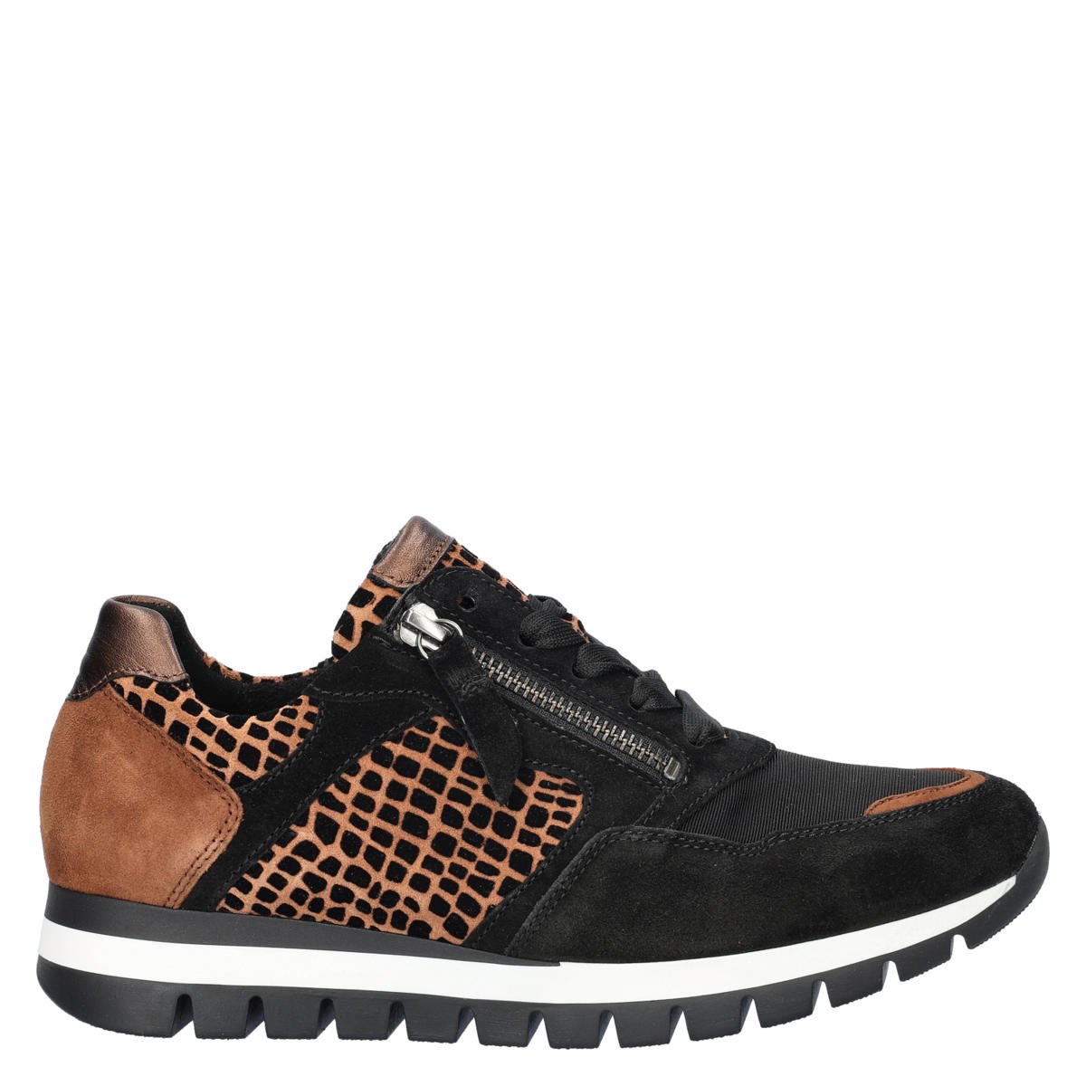 Gabor Comfort Optifit comfort leren sneakers zwart/cognac wehkamp