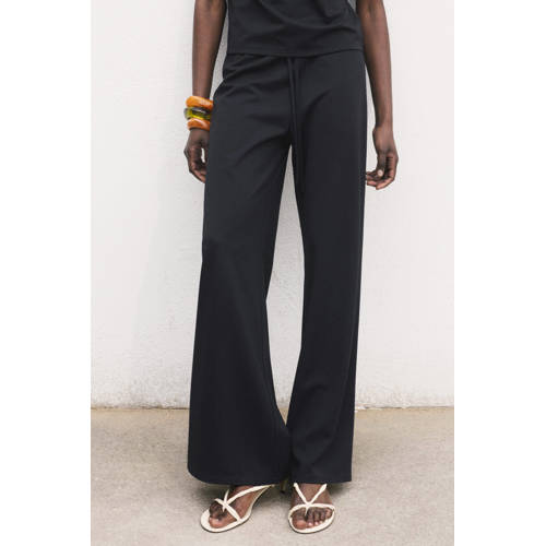 Mango wide leg high waist broek donkerblauw afbeelding