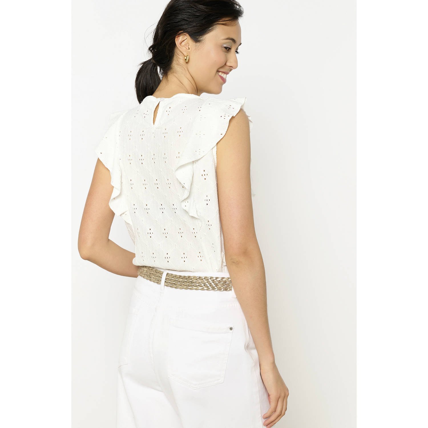 LOLALIZA mouwloze top wit broderie