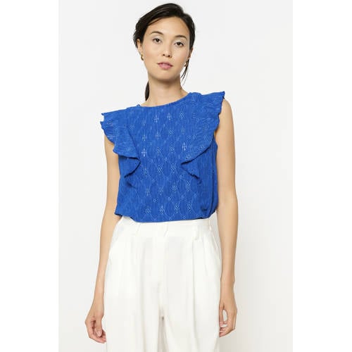 LOLALIZA mouwloze top blauw broderie afbeelding