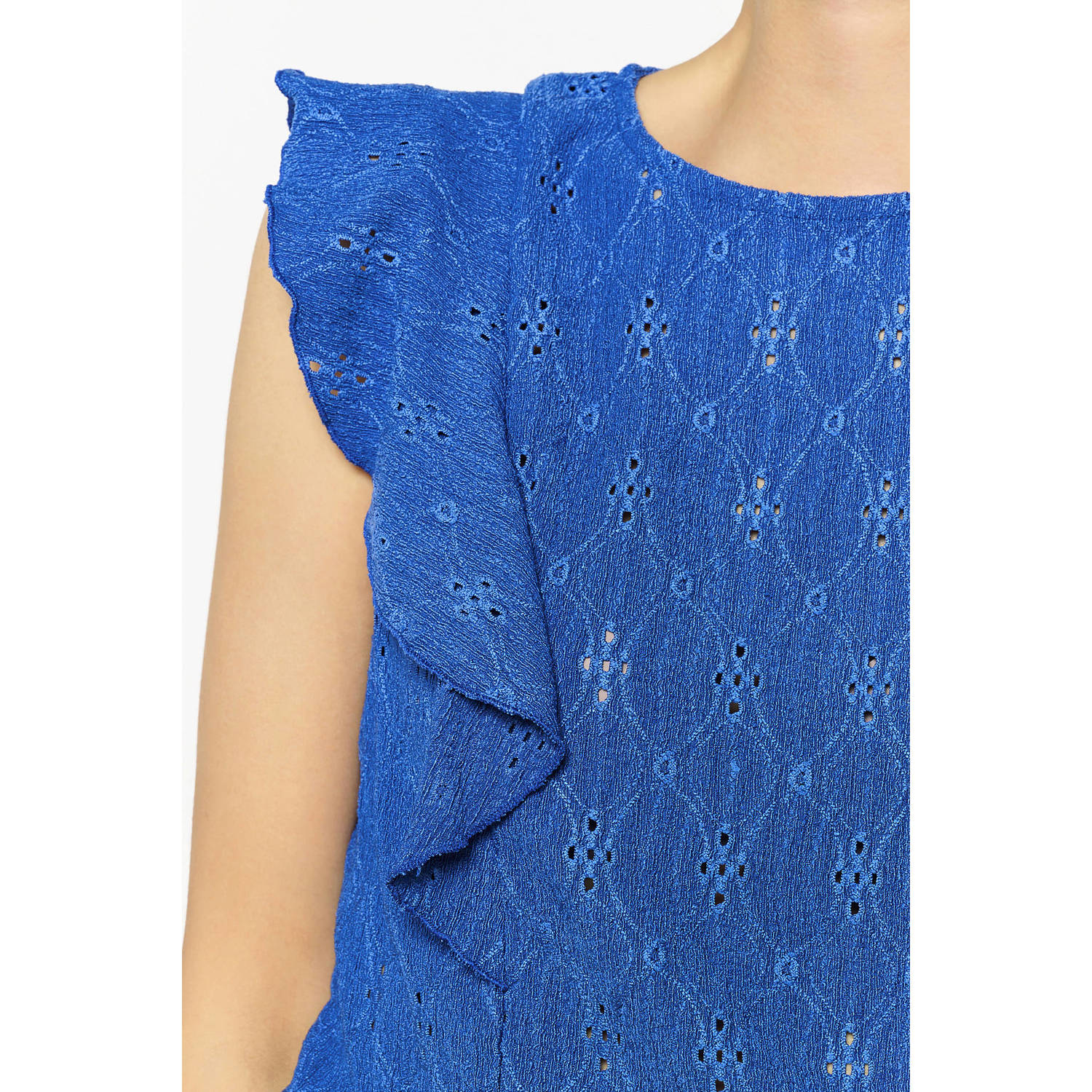 LOLALIZA mouwloze top blauw broderie
