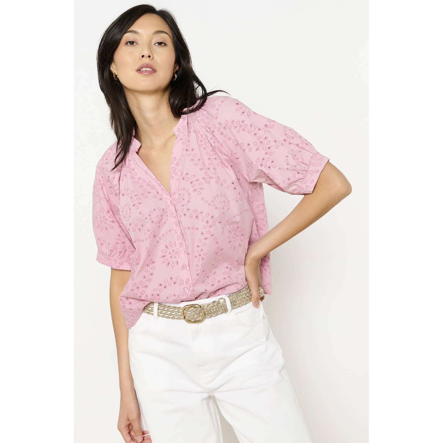 LOLALIZA blouse lichtroze broderie