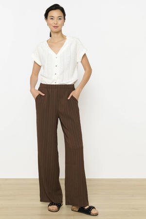 wide leg regular waist broek donkerbruin