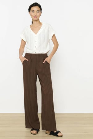 wide leg regular waist broek donkerbruin
