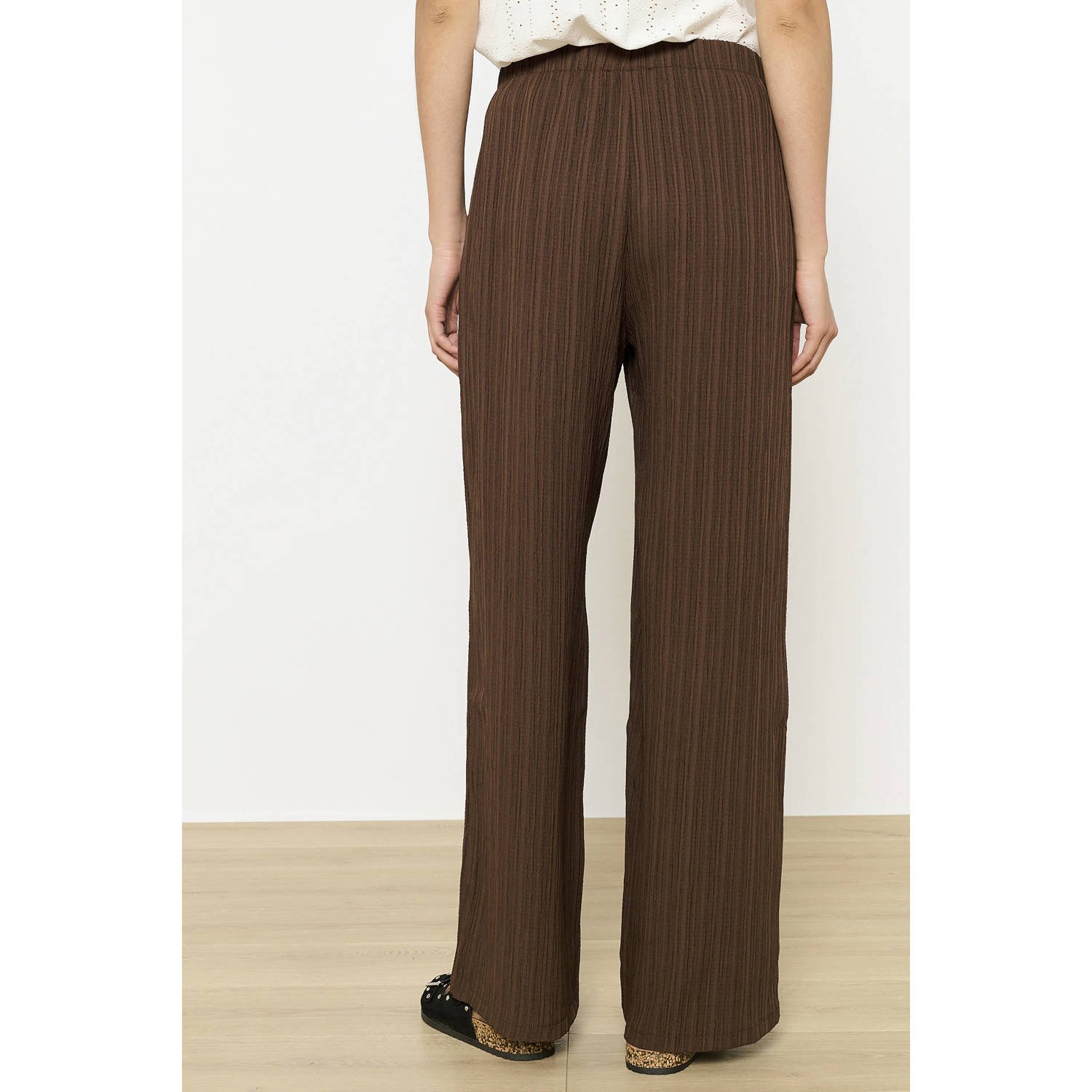 LOLALIZA wide leg regular waist broek donkerbruin