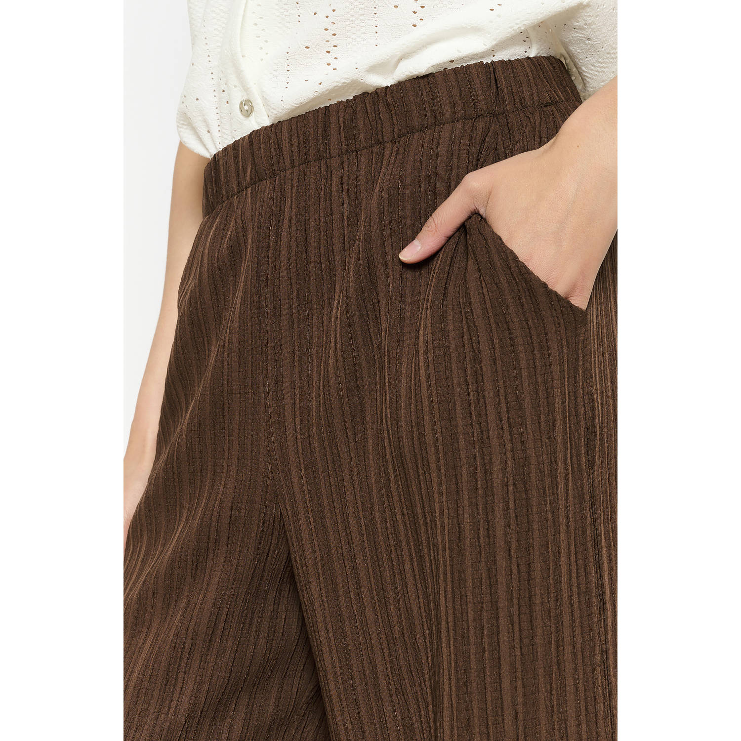 LOLALIZA wide leg regular waist broek donkerbruin