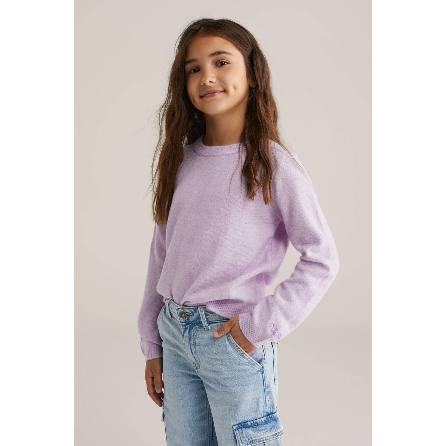 WE Fashion trui lila fijn gebreid