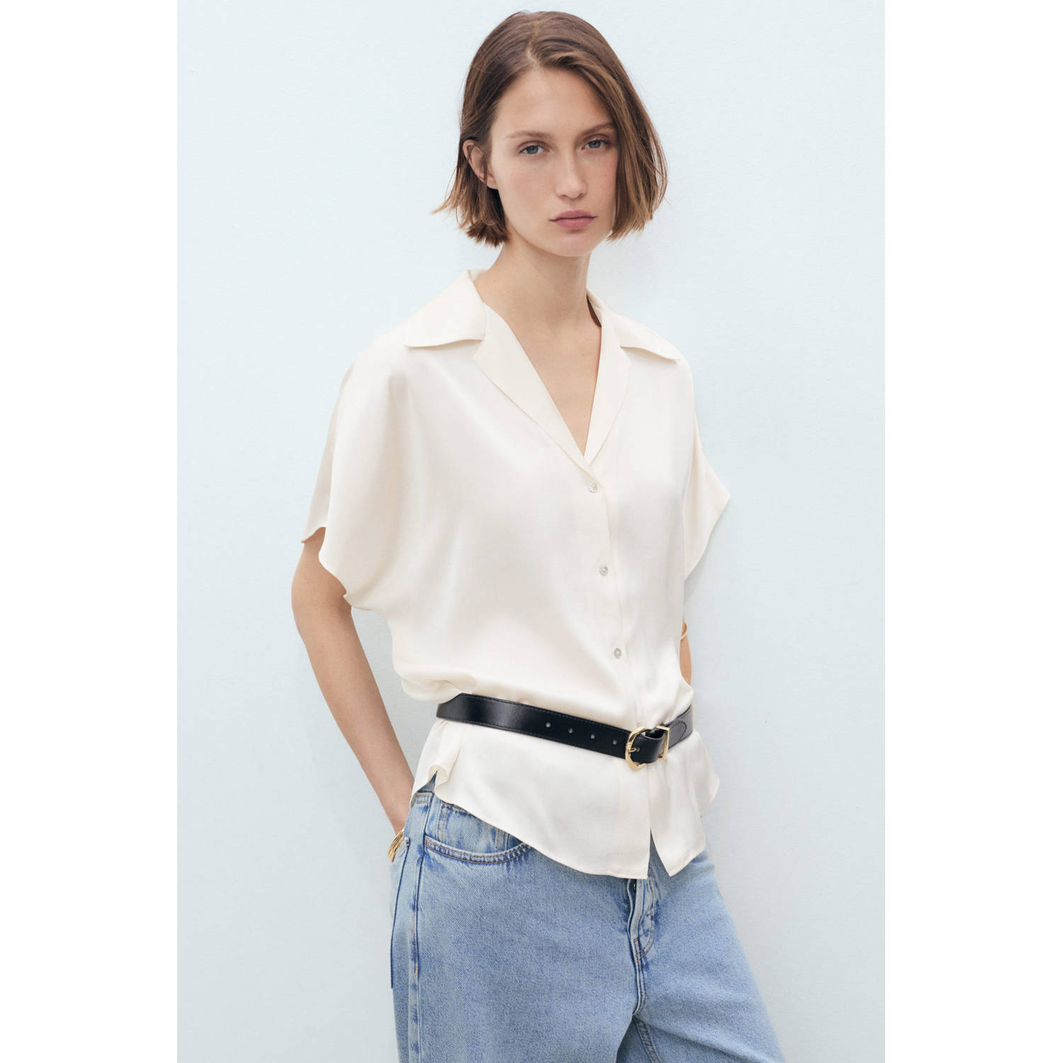 Mango satijnen blouse ecru