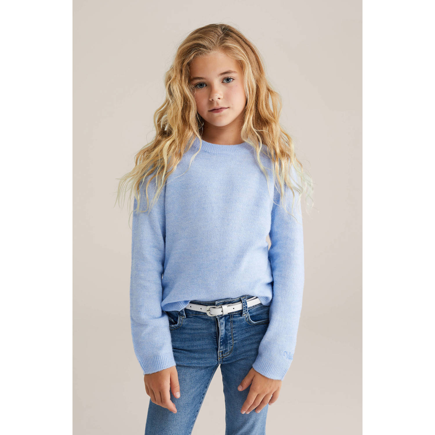 WE Fashion trui lichtblauw fijn gebreid