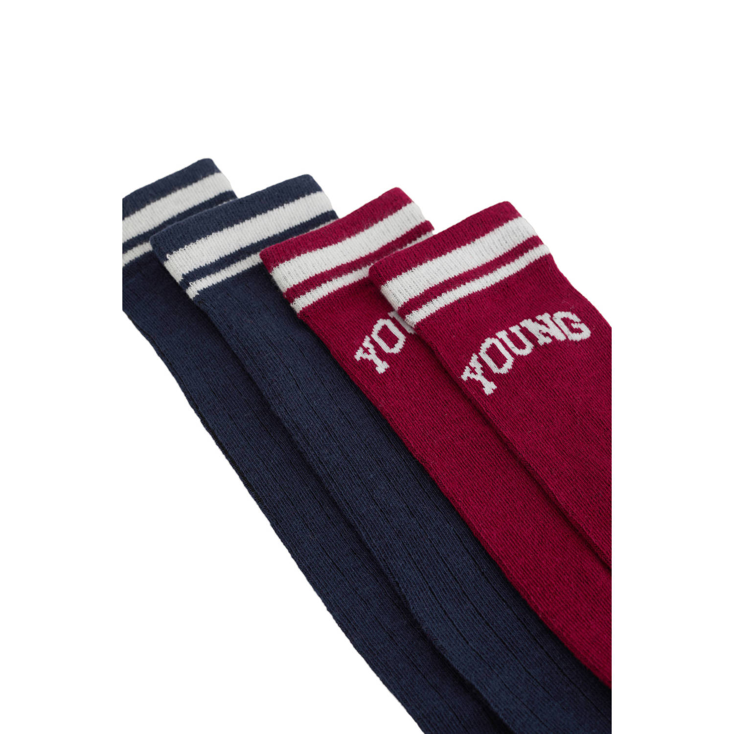 WE Fashion Knie lengte sokken set van 2 bordeaux rood donkerblauw ecru