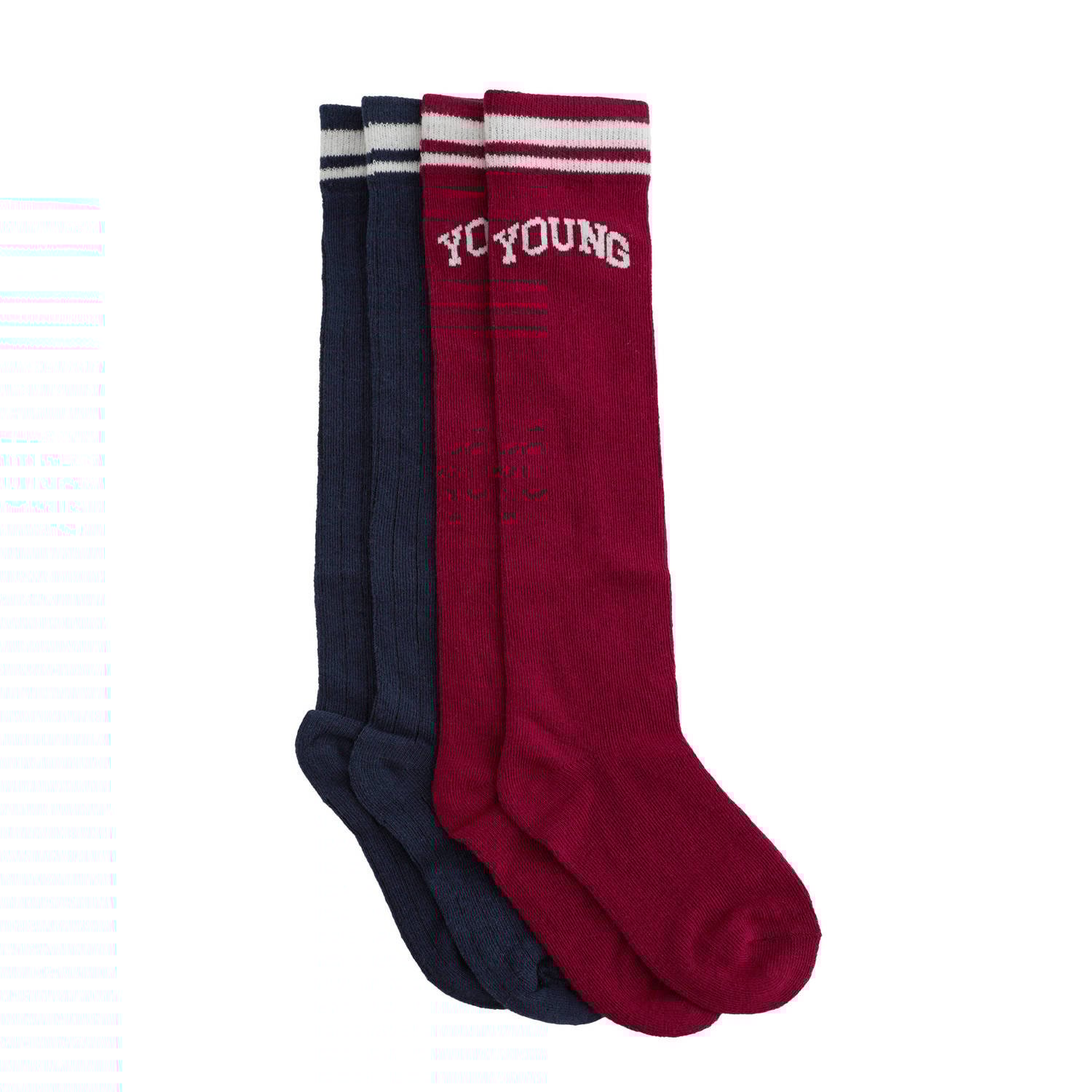 WE Fashion Knie lengte sokken set van 2 bordeaux rood donkerblauw ecru