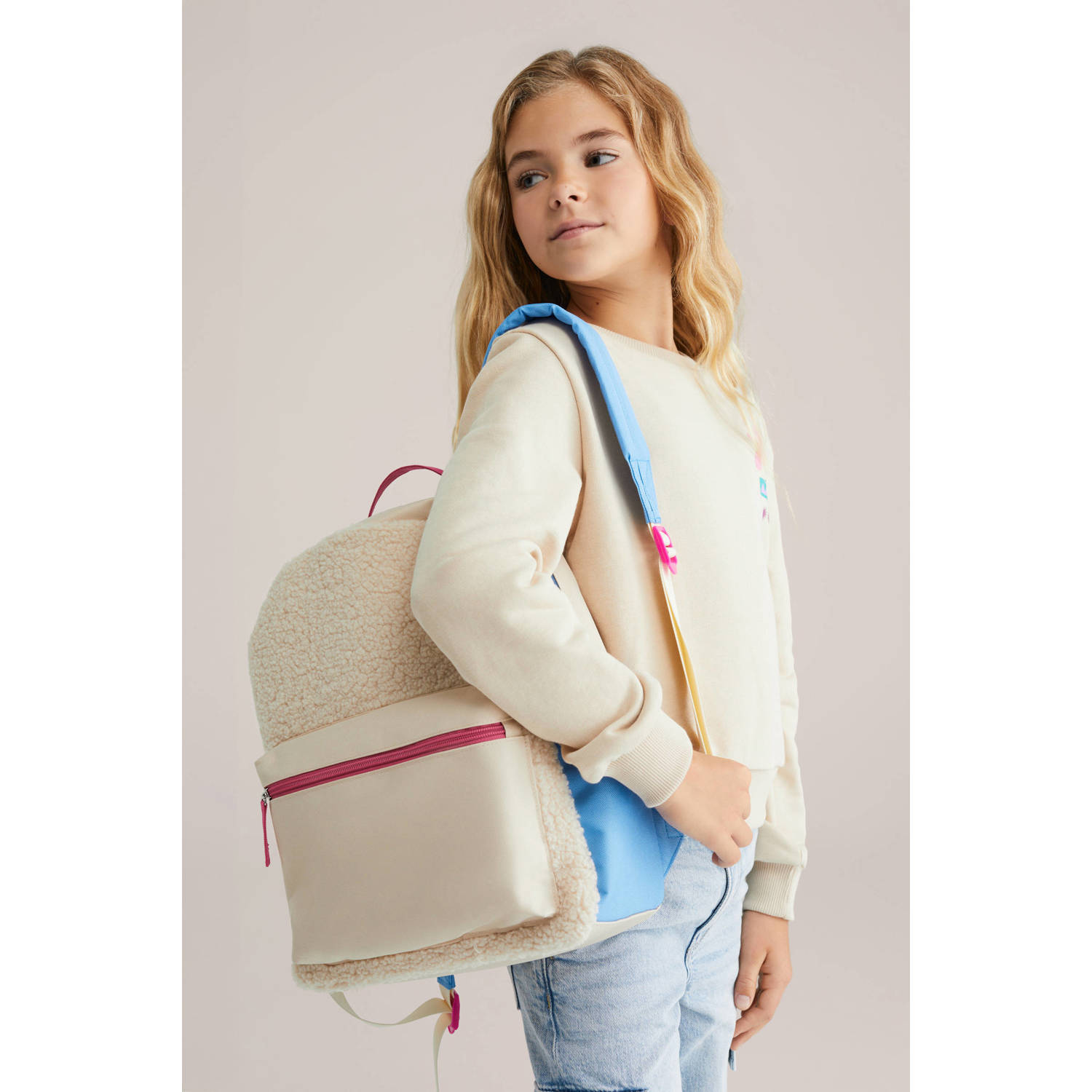 WE Fashion rugzak met teddy ecru