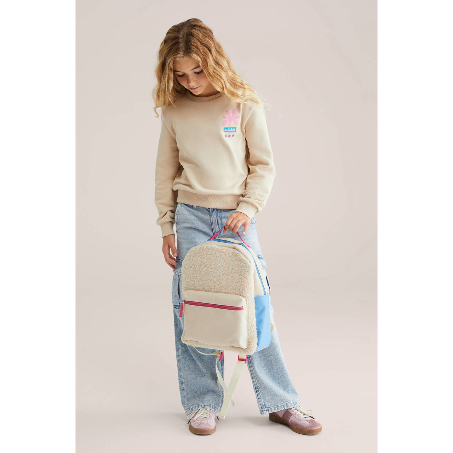 WE Fashion rugzak met teddy ecru