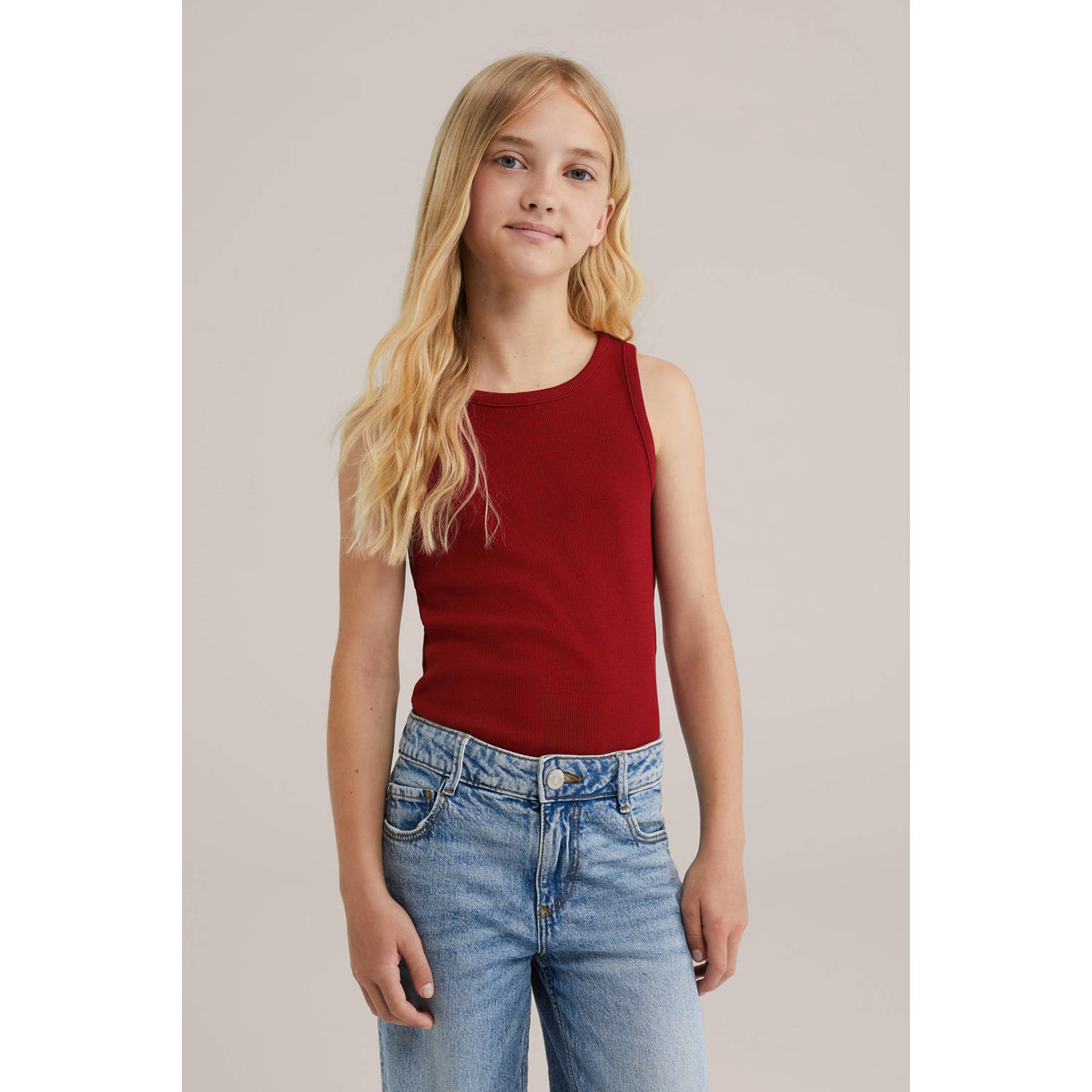 WE Fashion mouwloze top rib gebreid