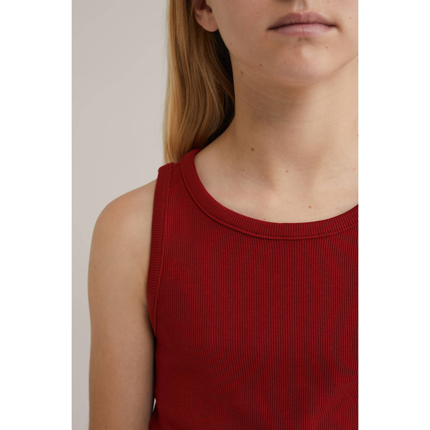 WE Fashion mouwloze top rib gebreid