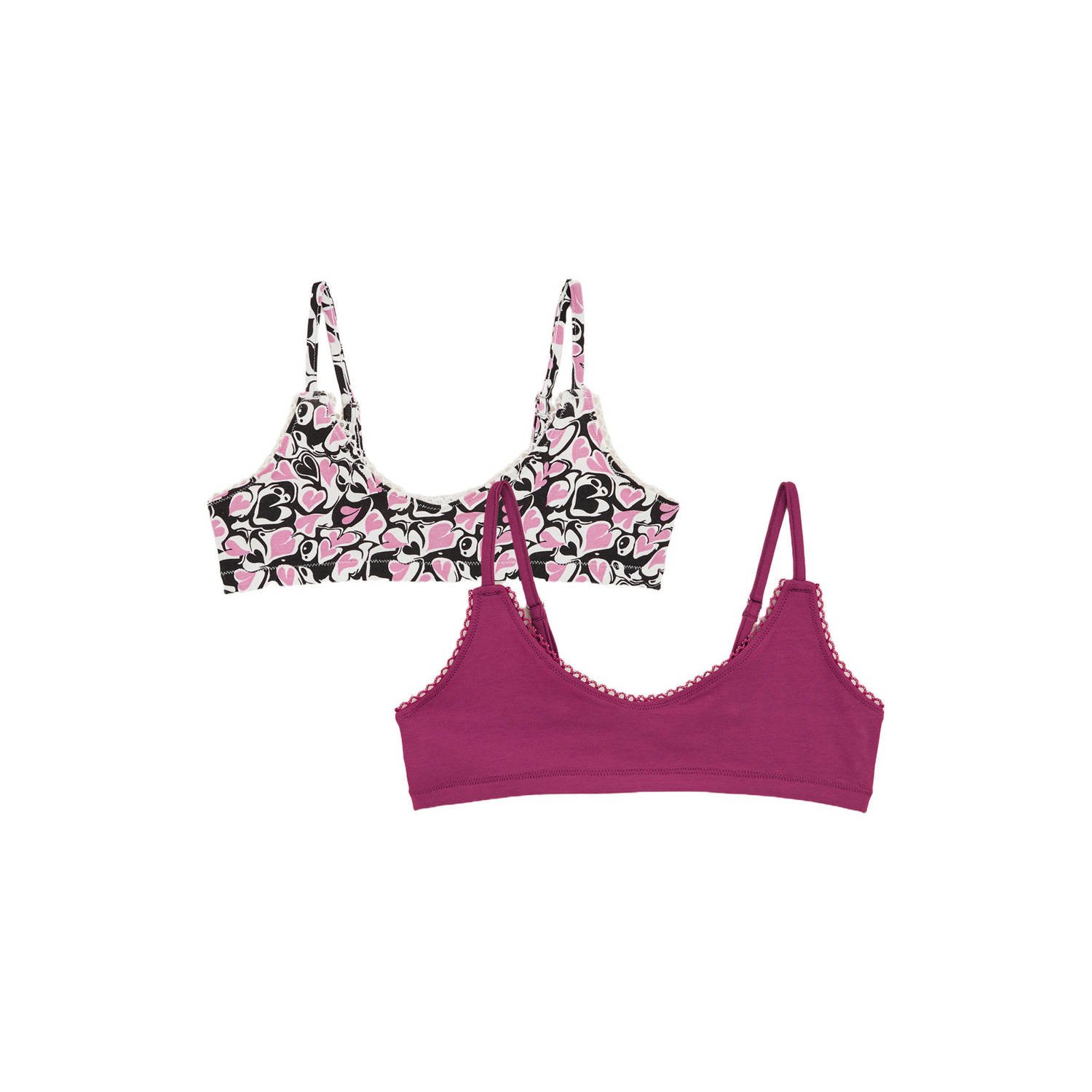 WE Fashion BH top set van 2 donkerroze ecru zwart