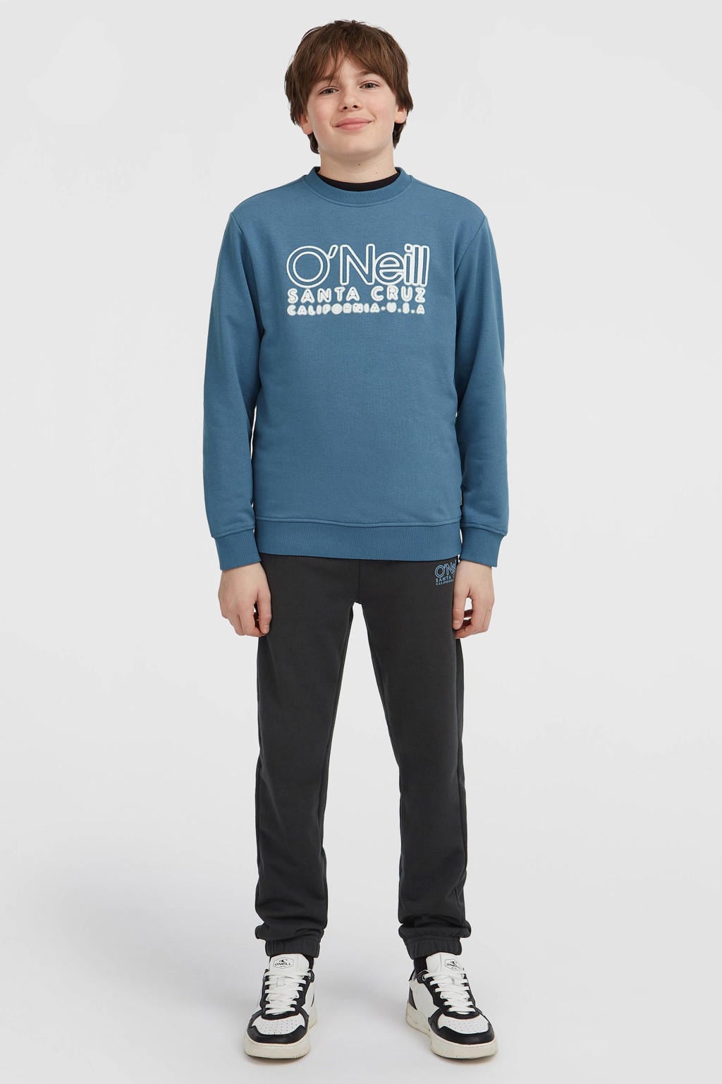 Blauwe jongens O'Neill sweater met effen, lange mouwen, ronde hals en geribde boorden
