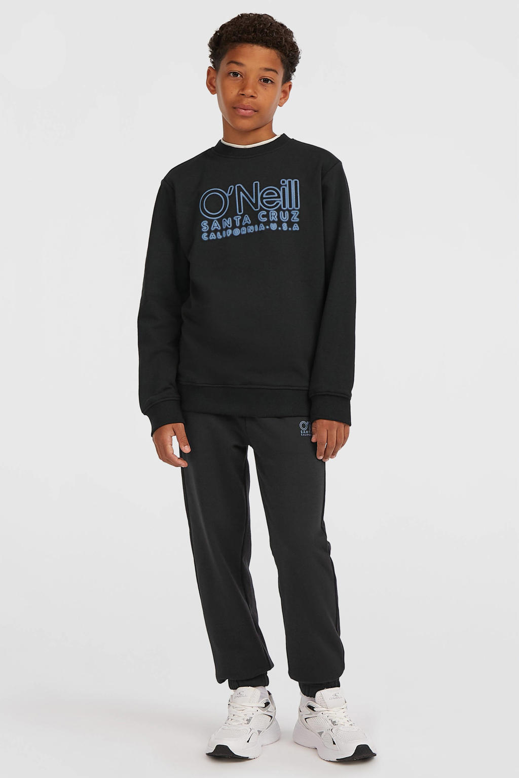 Zwart en blauwe jongens O'Neill sweater met logo dessin, lange mouwen, ronde hals en geribde boorden