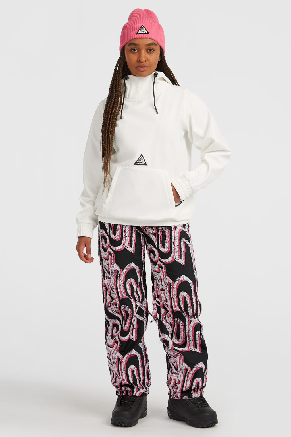 Witte dames O'Neill hoodie FWC'Play van polyester met effen, lange mouwen en capuchon