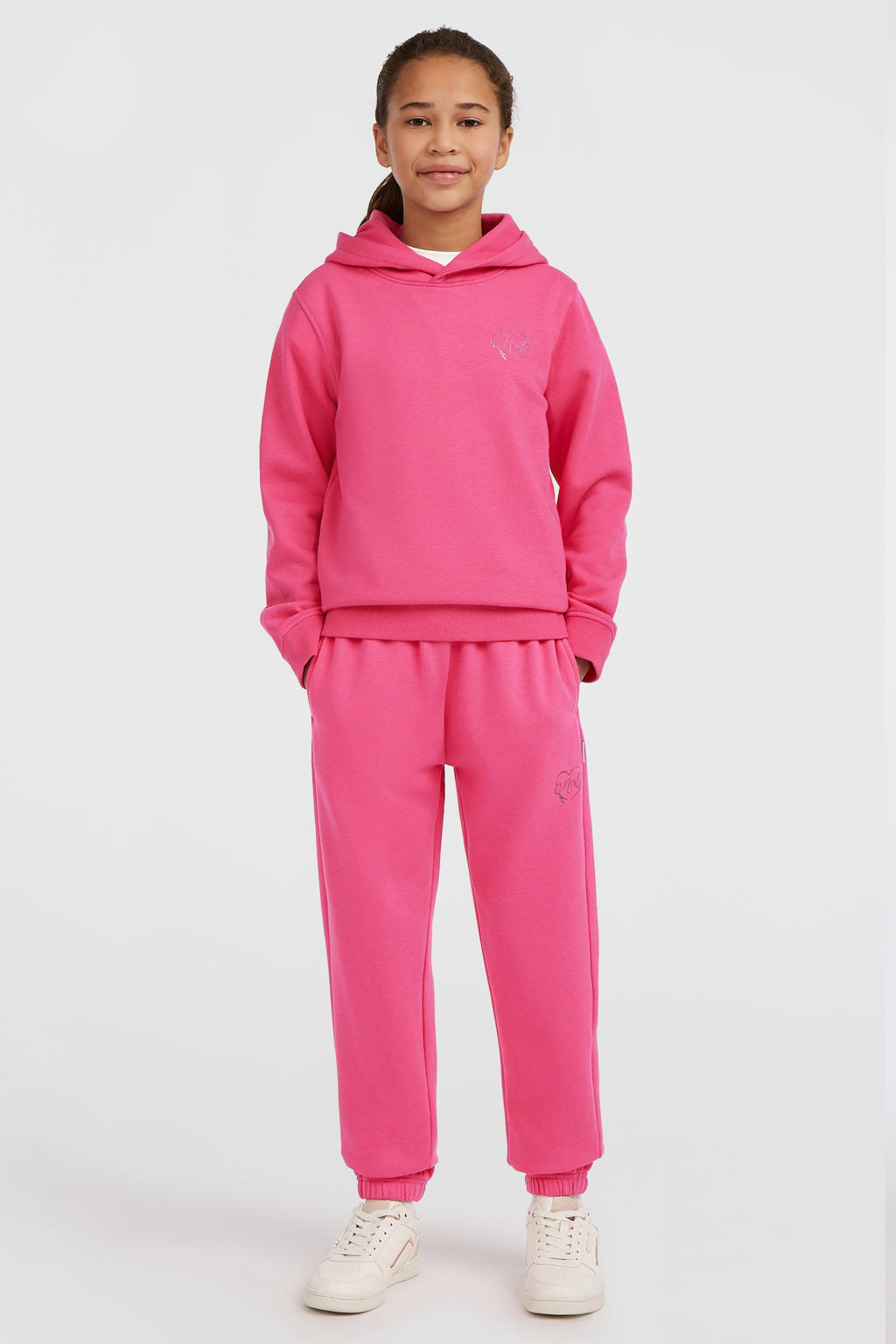 Roze meisjes O'Neill sweater met backprint, lange mouwen, capuchon en geribde boorden