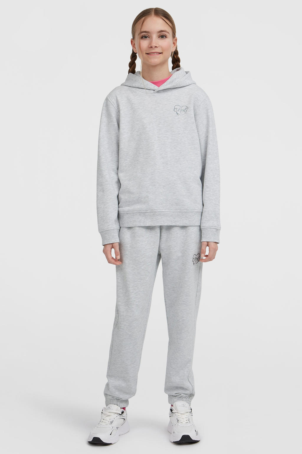 Grijs melange meisjes O'Neill sweater melange met backprint, lange mouwen, capuchon en geribde boorden