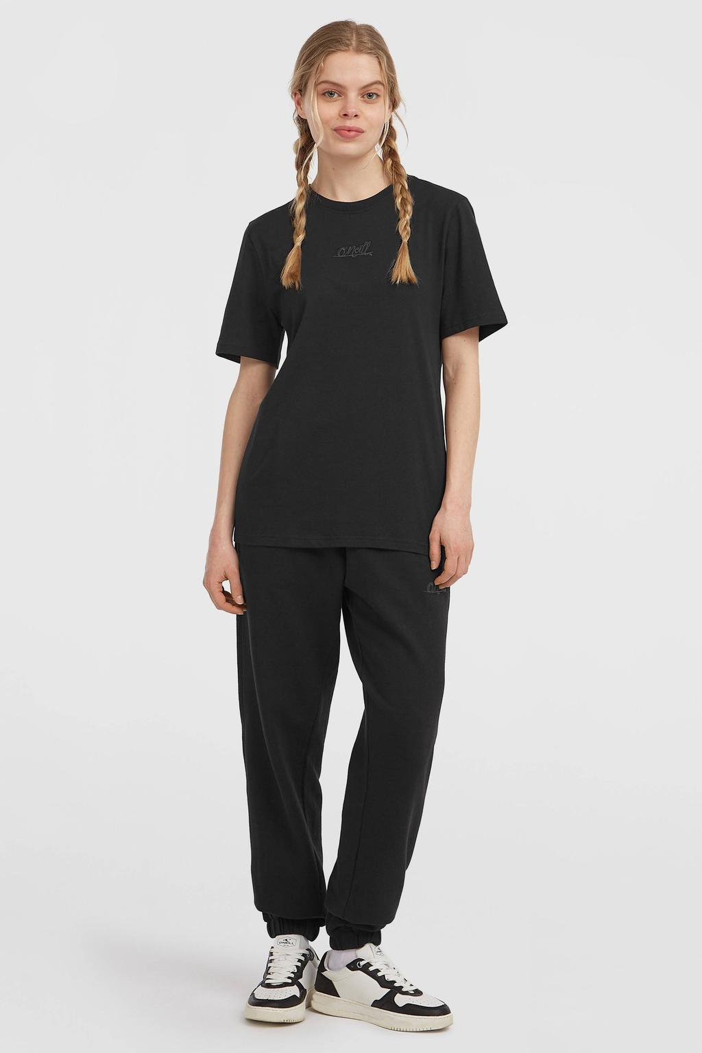 Zwarte dames O'Neill T-shirt van katoen met logo dessin, korte mouwen en ronde hals