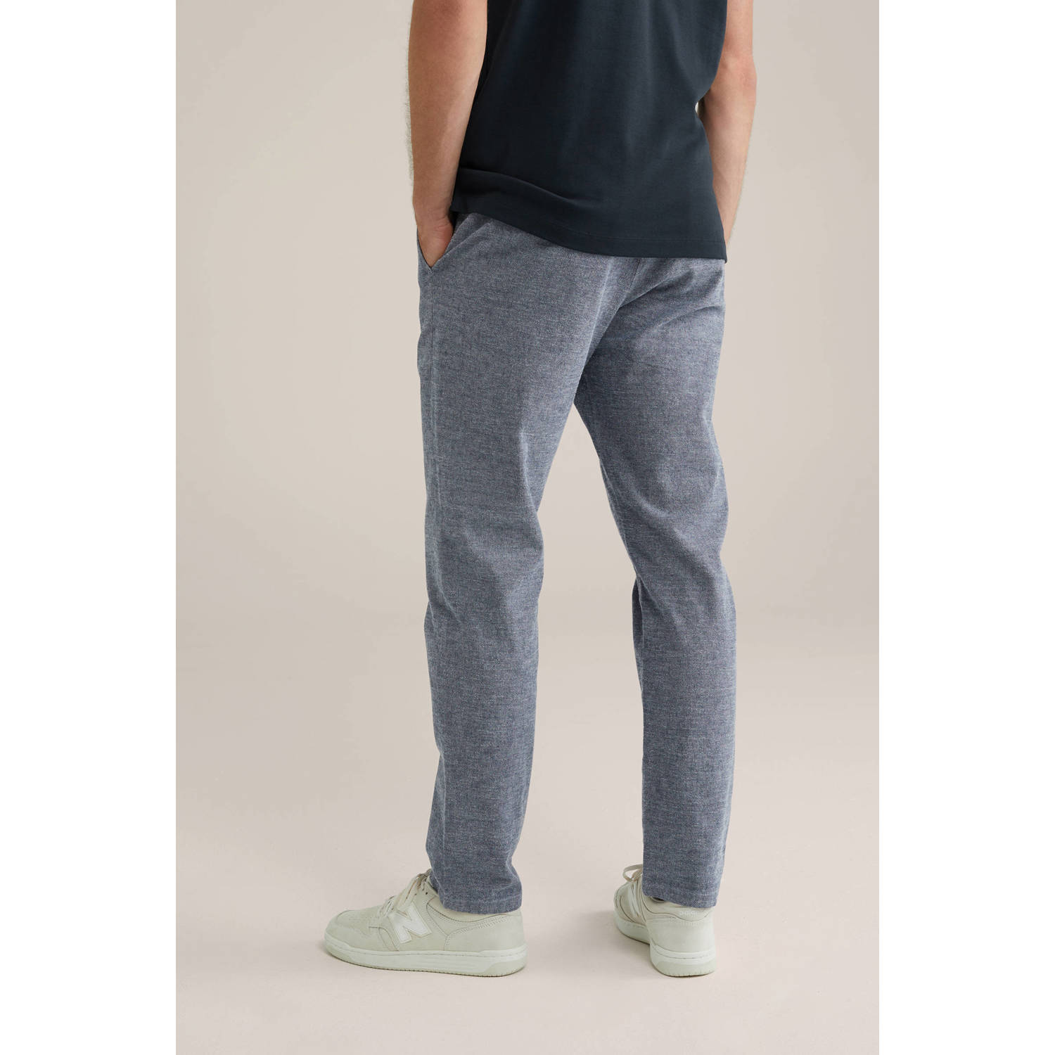 WE Fashion slim casual broek donkerblauw