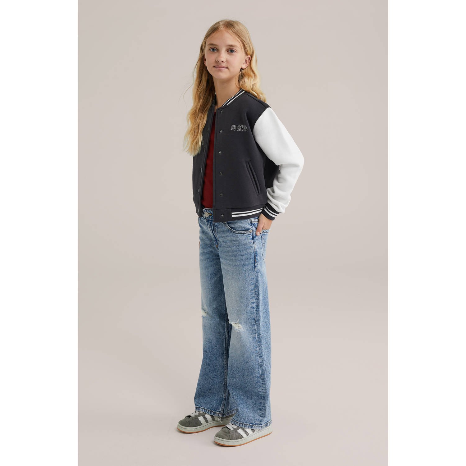 WE Fashion bomberjasje antraciet wit