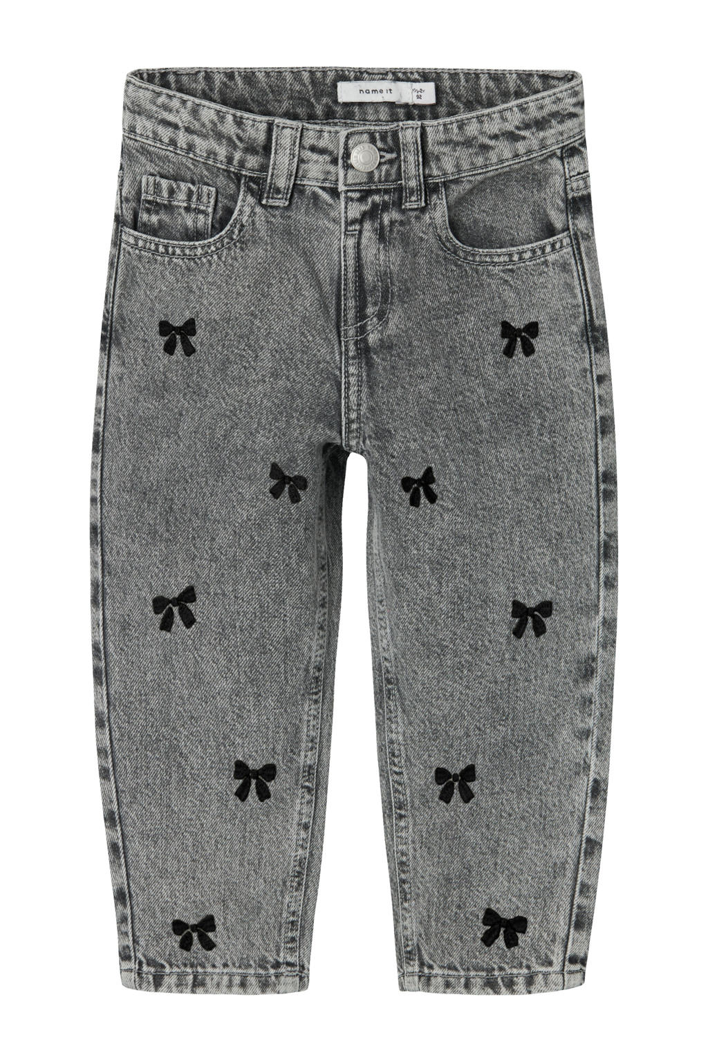 Grey denim meisjes NAME IT MINI mom jeans van denim met regular waist en drukknoopsluiting