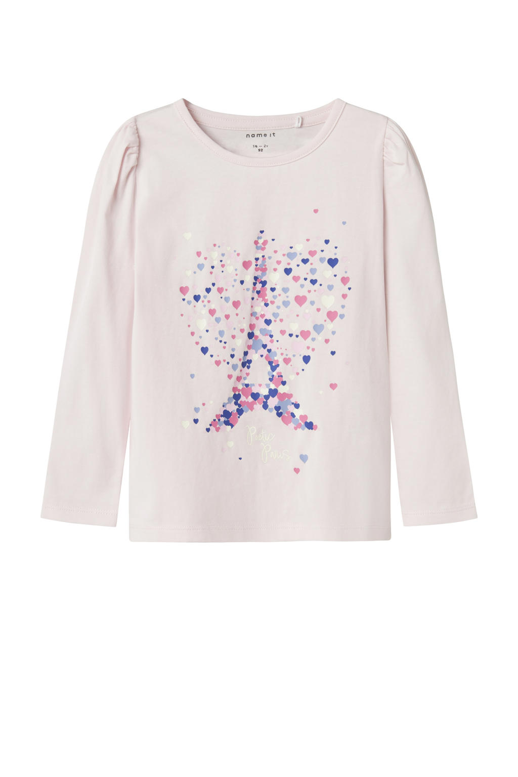 Lichtroze meisjes NAME IT MINI longsleeve van stretchkatoen met backprint, lange mouwen en ronde hals