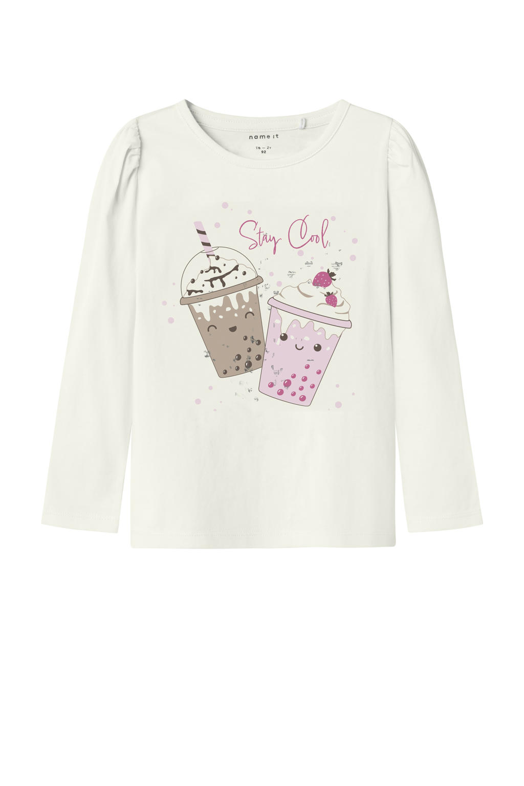 Witte meisjes NAME IT MINI longsleeve van stretchkatoen met printopdruk, lange mouwen en ronde hals
