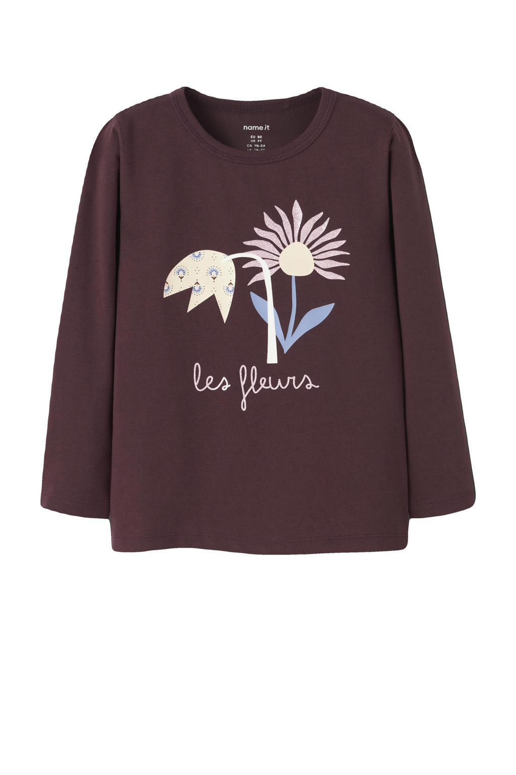 Roodbruine meisjes NAME IT MINI longsleeve bruin van stretchkatoen met lange mouwen en ronde hals