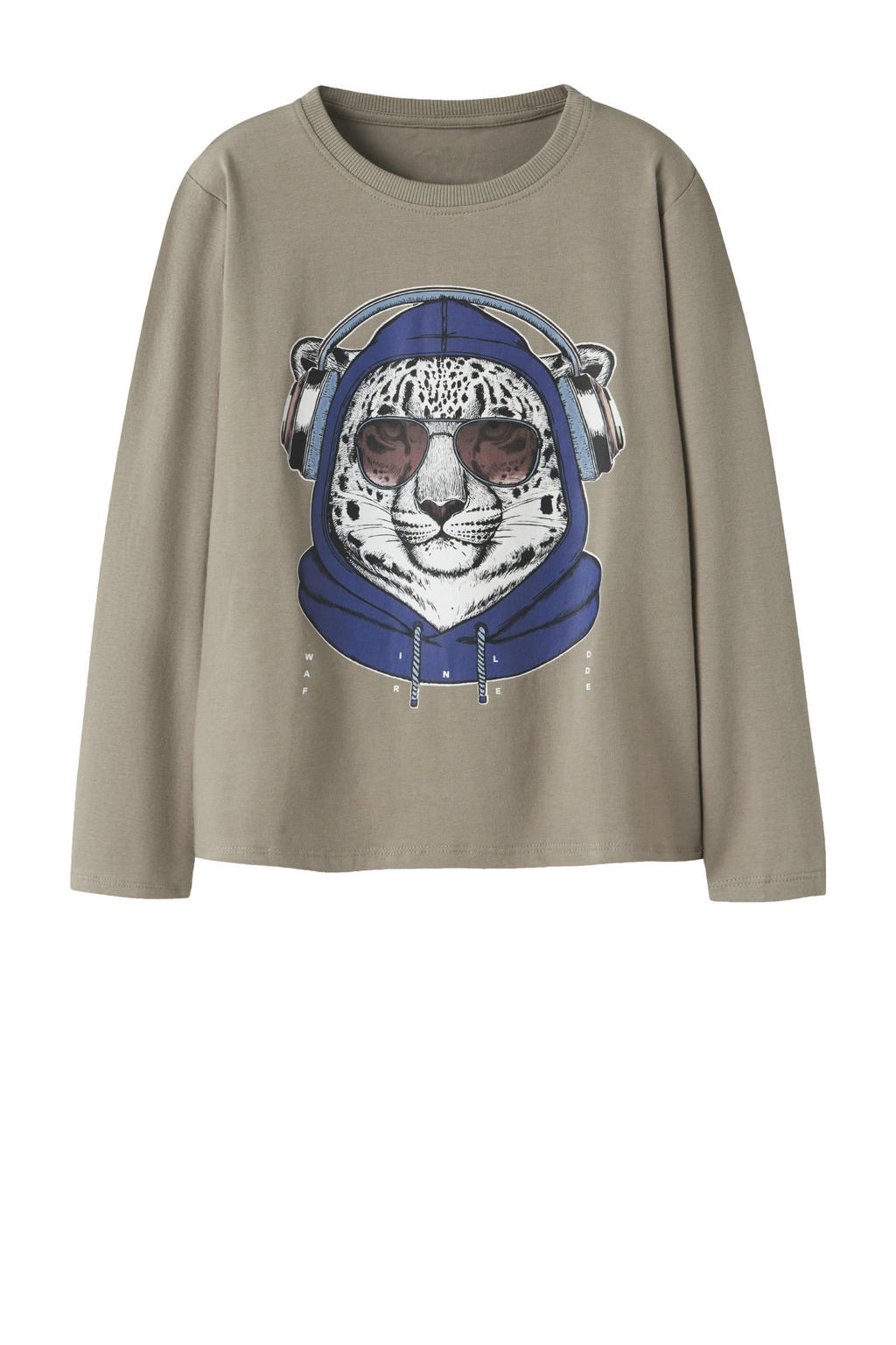 Lichtbruine jongens NAME IT MINI longsleeve van stretchkatoen met printopdruk, lange mouwen en ronde hals