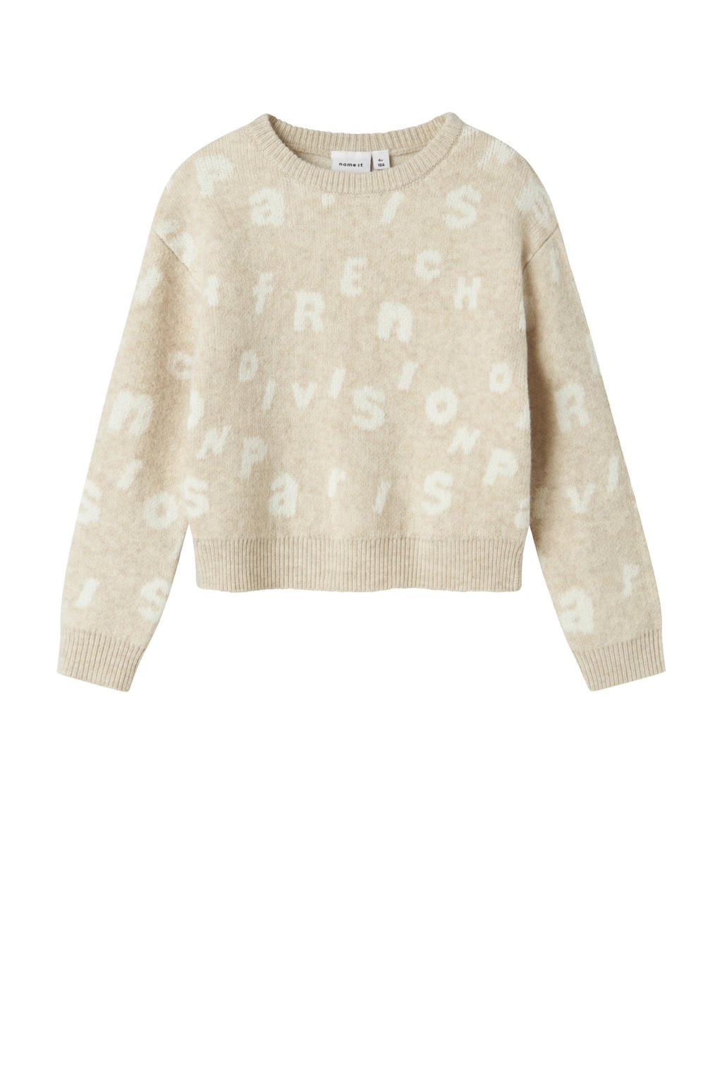 Zandkleurige meisjes NAME IT KIDS trui fijn gebreid van polyester met lange mouwen en ronde hals