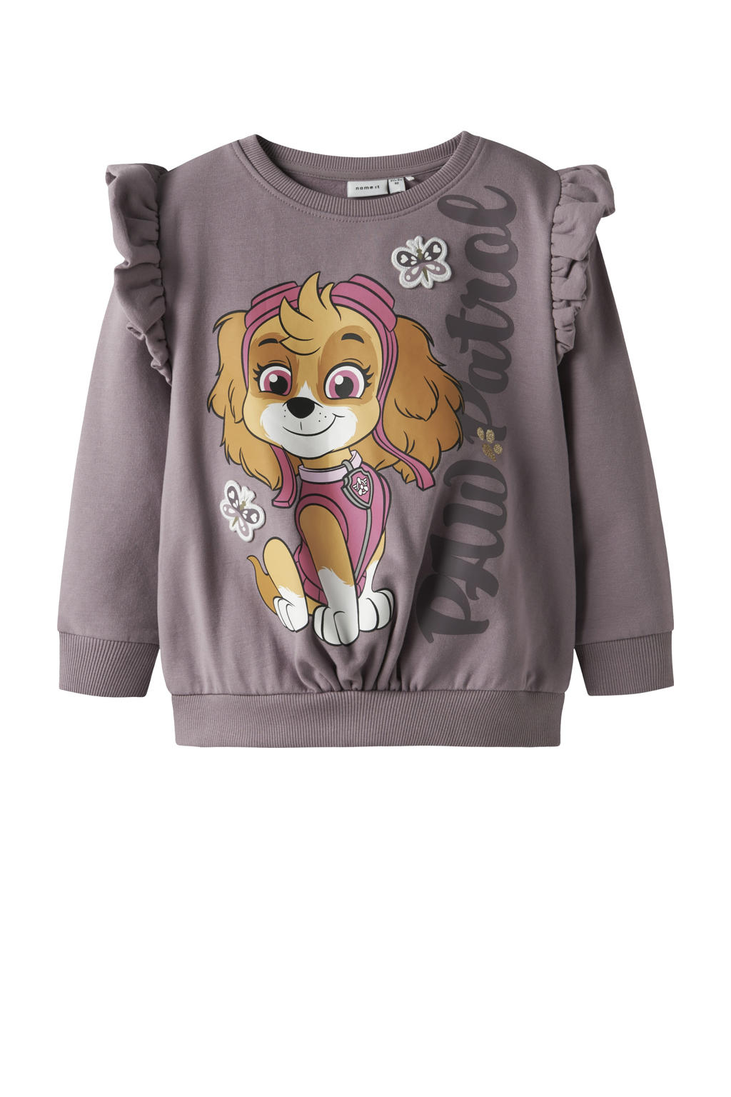 Paarse meisjes NAME IT MINI Paw Patrol sweater met printopdruk, lange mouwen, ronde hals en geribde boorden