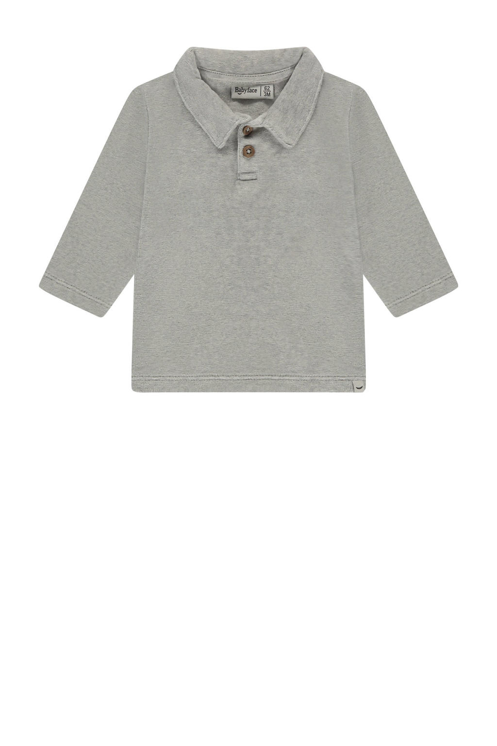 Grijze jongens Babyface longsleeve van katoen met effen, lange mouwen en knoopsluiting