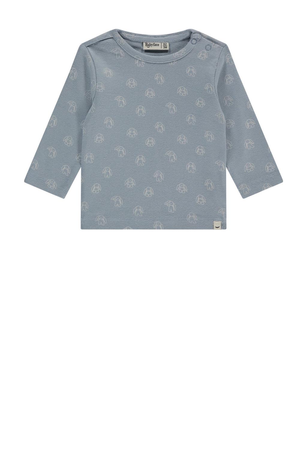 Blauwe jongens Babyface longsleeve van stretchkatoen met lange mouwen, ronde hals en drukknoopsluiting