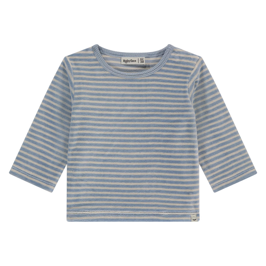 Blauwe jongens Babyface longsleeve van katoen met strepenprint, lange mouwen, ronde hals en drukknoopsluiting