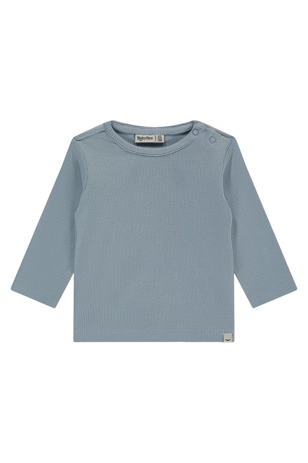 Blauwe jongens Babyface longsleeve rib gebreid van stretchkatoen met effen, lange mouwen, ronde hals en drukknoopsluiting