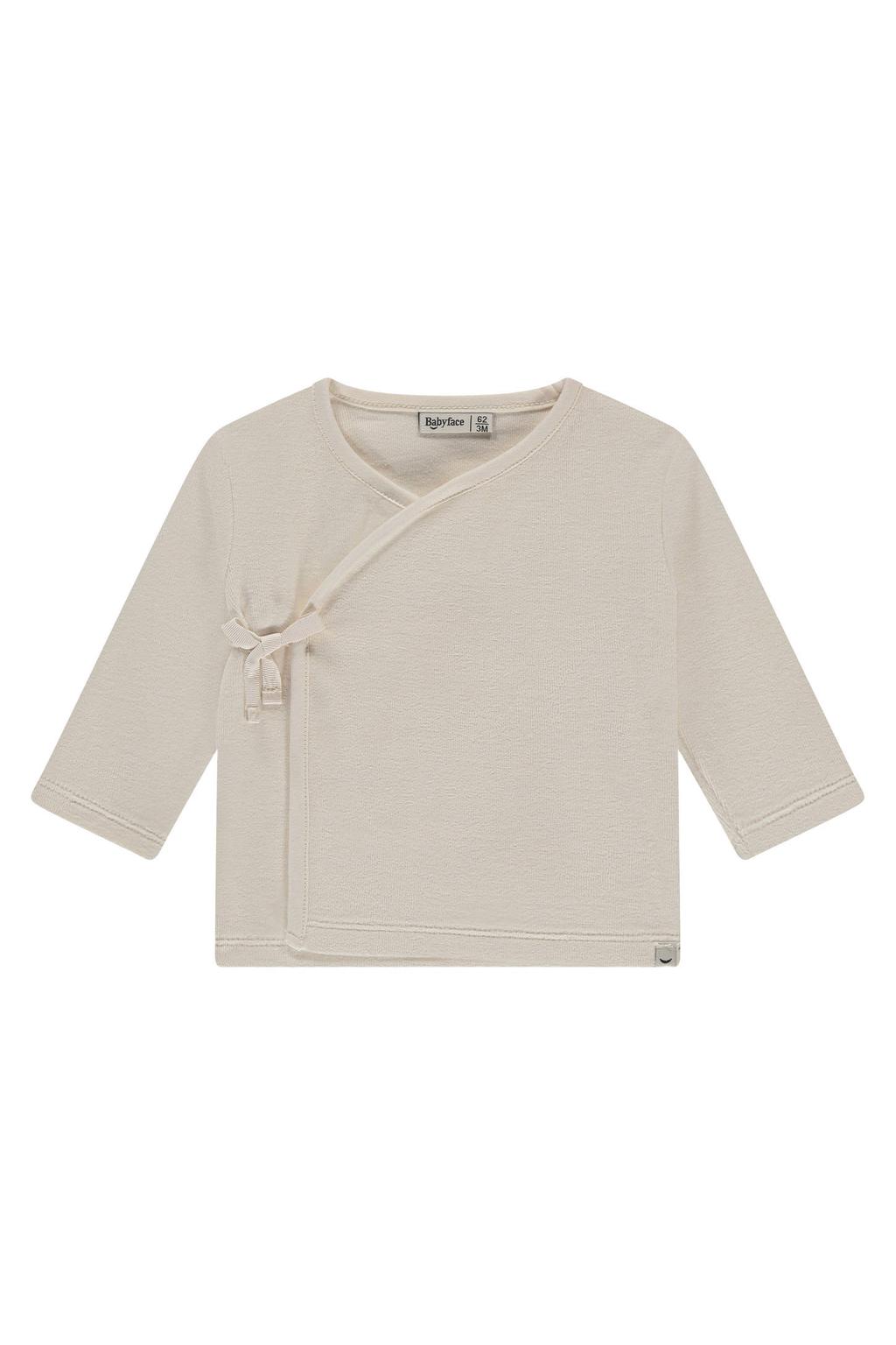 Ecru jongens en meisjes Babyface longsleeve van katoen met effen, lange mouwen, ronde hals, drukknoopsluiting en overslag detail