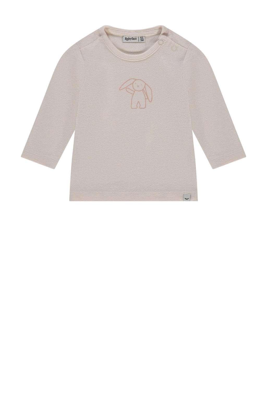 Oudroze en ecru jongens Babyface longsleeve van stretchkatoen met printopdruk, lange mouwen, ronde hals en drukknoopsluiting